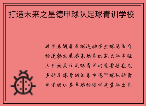 打造未来之星德甲球队足球青训学校